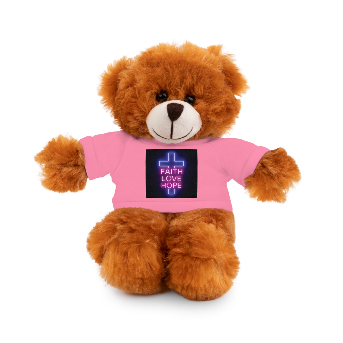 Faith-Inspired Stuffed Bear with Tee, Cute Gift for Kids, Inspirational Decor, Faith Love Hope Plush, Religious Kids Toy, Baby Shower Gift