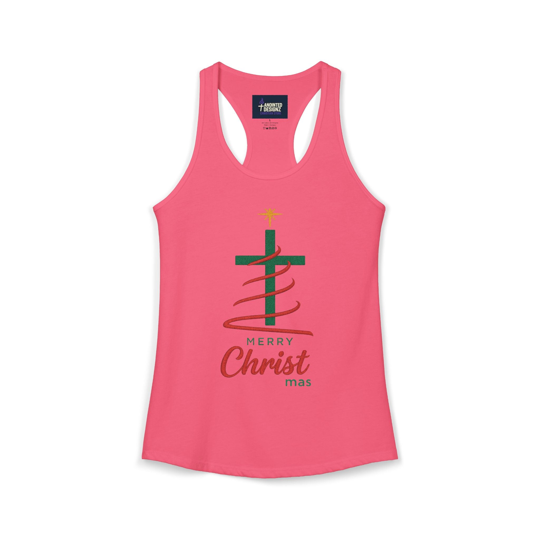 Women's Racerback Tank — "Merry Christ mas" Holiday Graphic