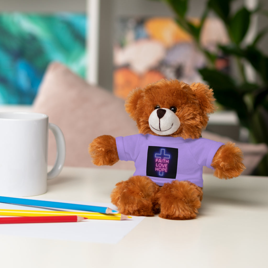 Faith-Inspired Stuffed Bear with Tee, Cute Gift for Kids, Inspirational Decor, Faith Love Hope Plush, Religious Kids Toy, Baby Shower Gift