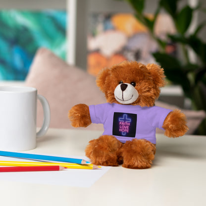 Faith-Inspired Stuffed Bear with Tee, Cute Gift for Kids, Inspirational Decor, Faith Love Hope Plush, Religious Kids Toy, Baby Shower Gift