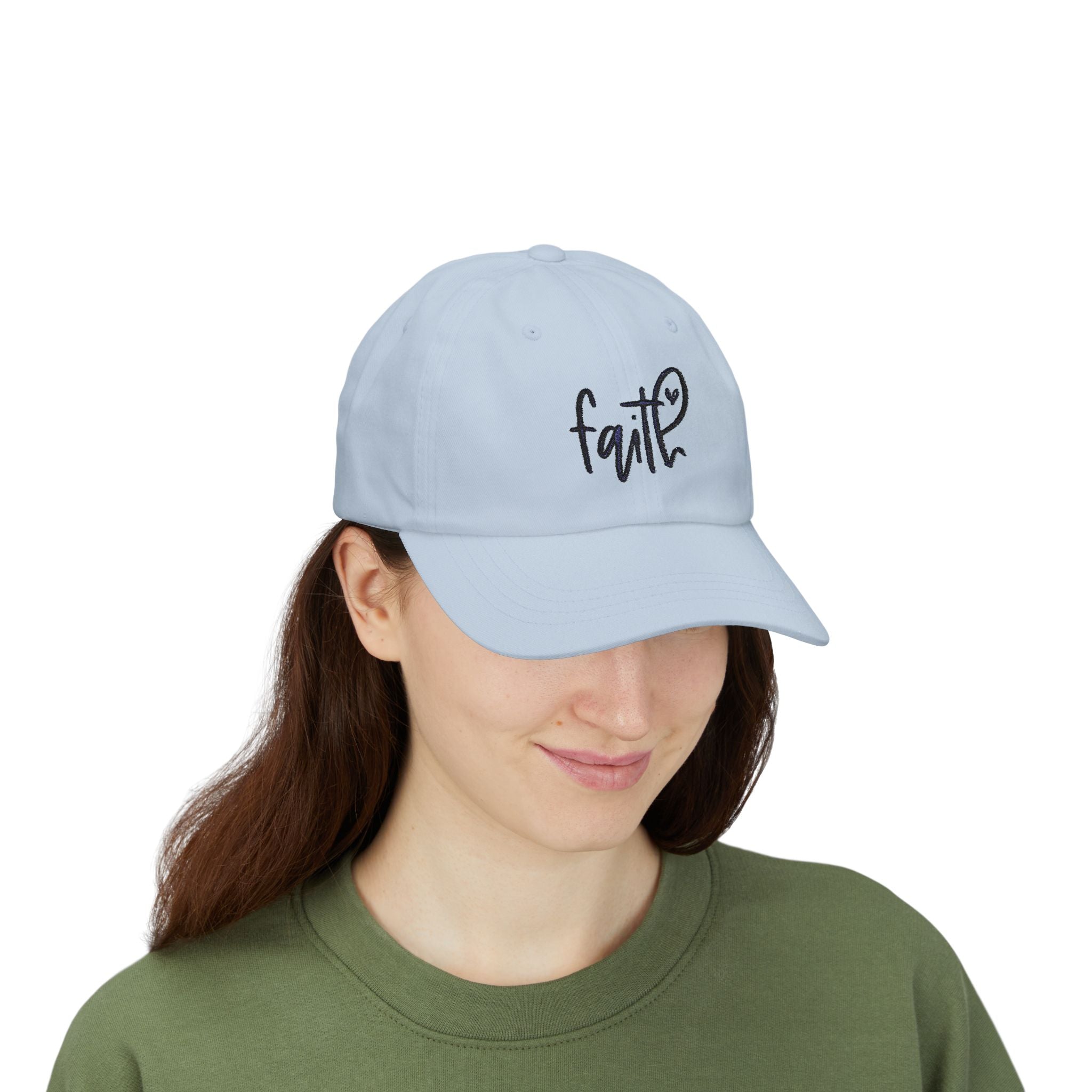Faith Script Dad Cap — Embroidered Heart Faith Baseball Hat
