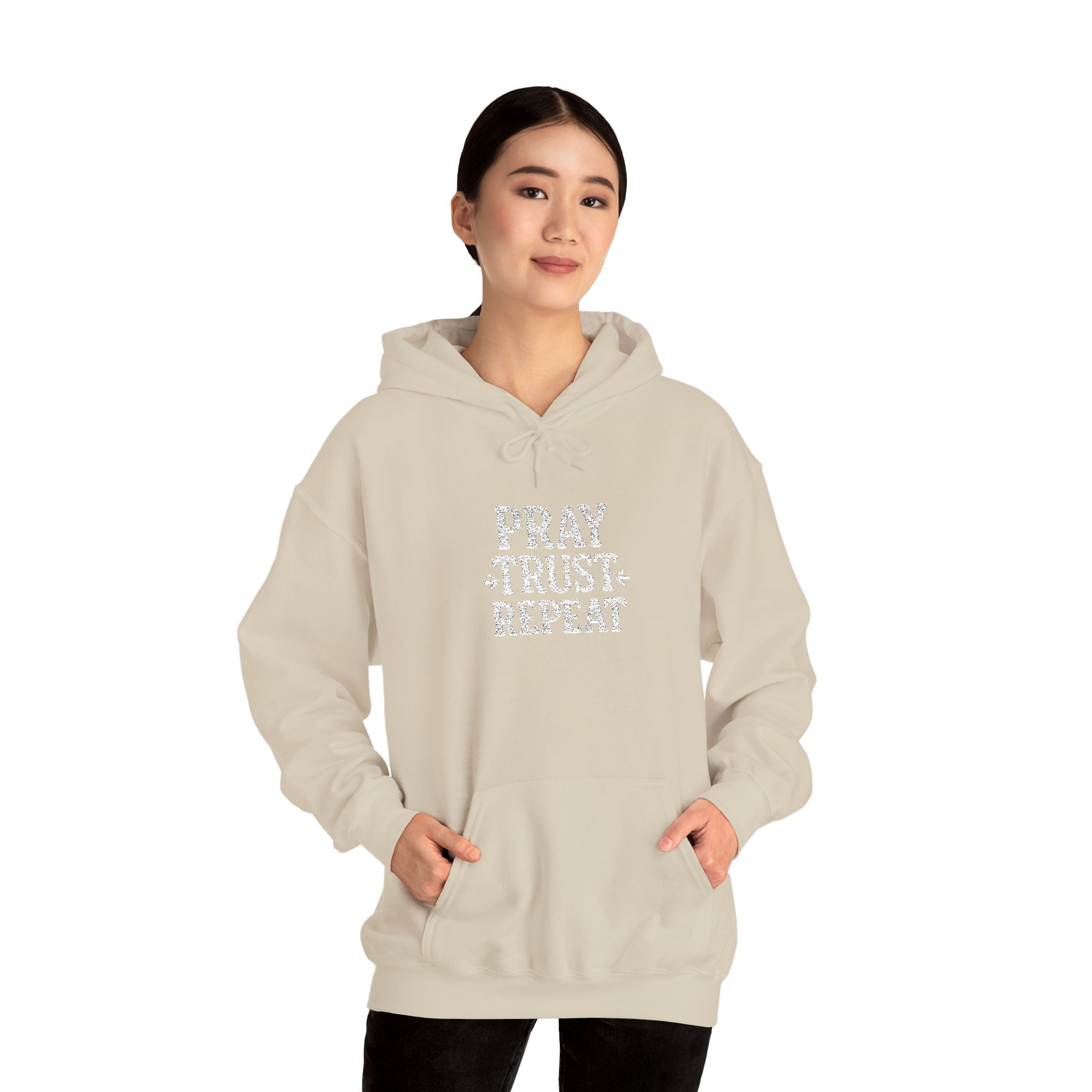 Pray Trust Repeat Hoodie — Inspirational Faith Sweatshirt