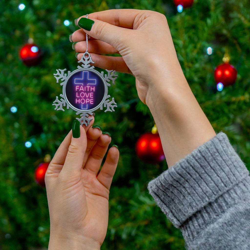 Pewter Snowflake Ornament — "Faith Love Hope" Holiday Keepsake