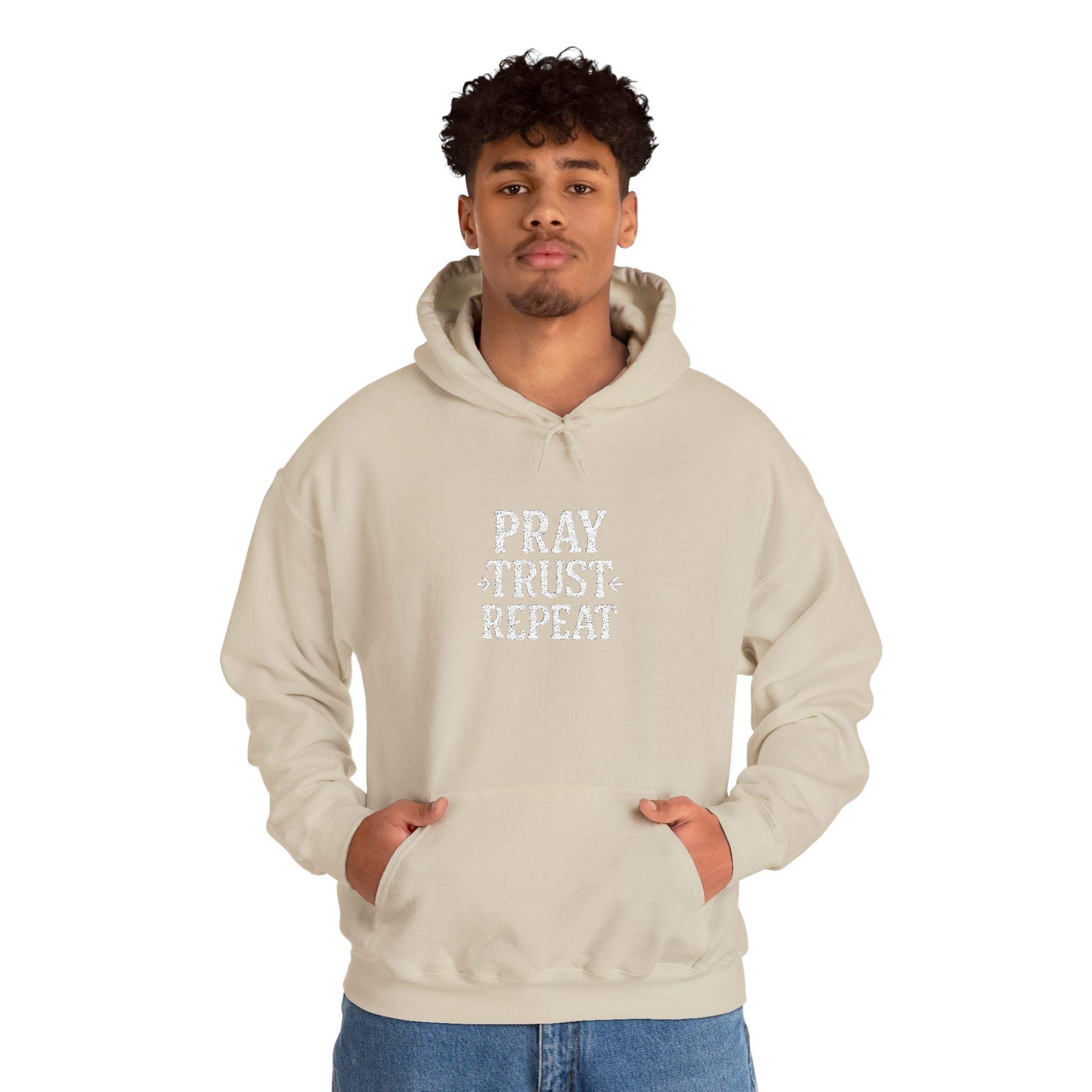 Pray Trust Repeat Hoodie — Inspirational Faith Sweatshirt