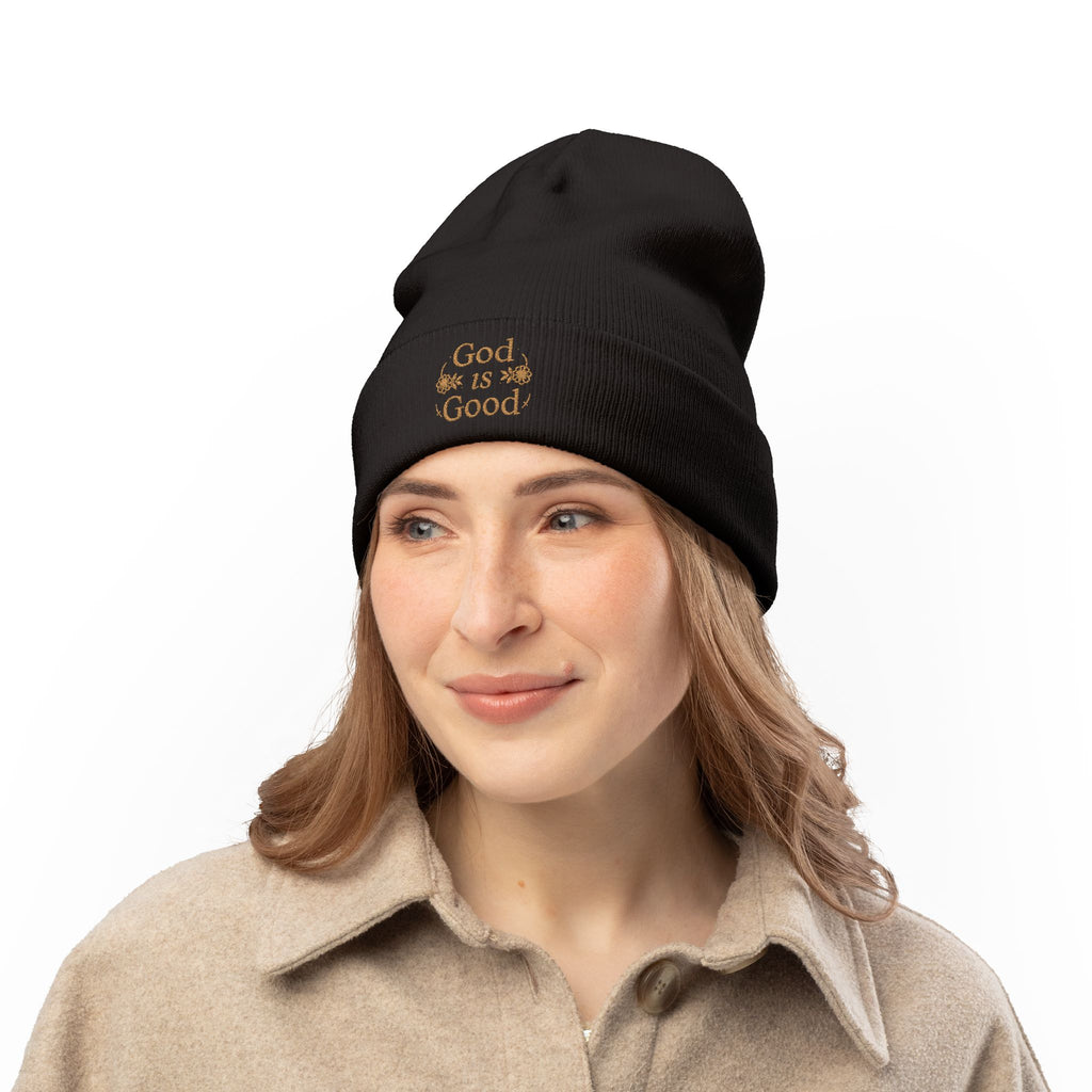 God Is Good Embroidered Knit Beanie