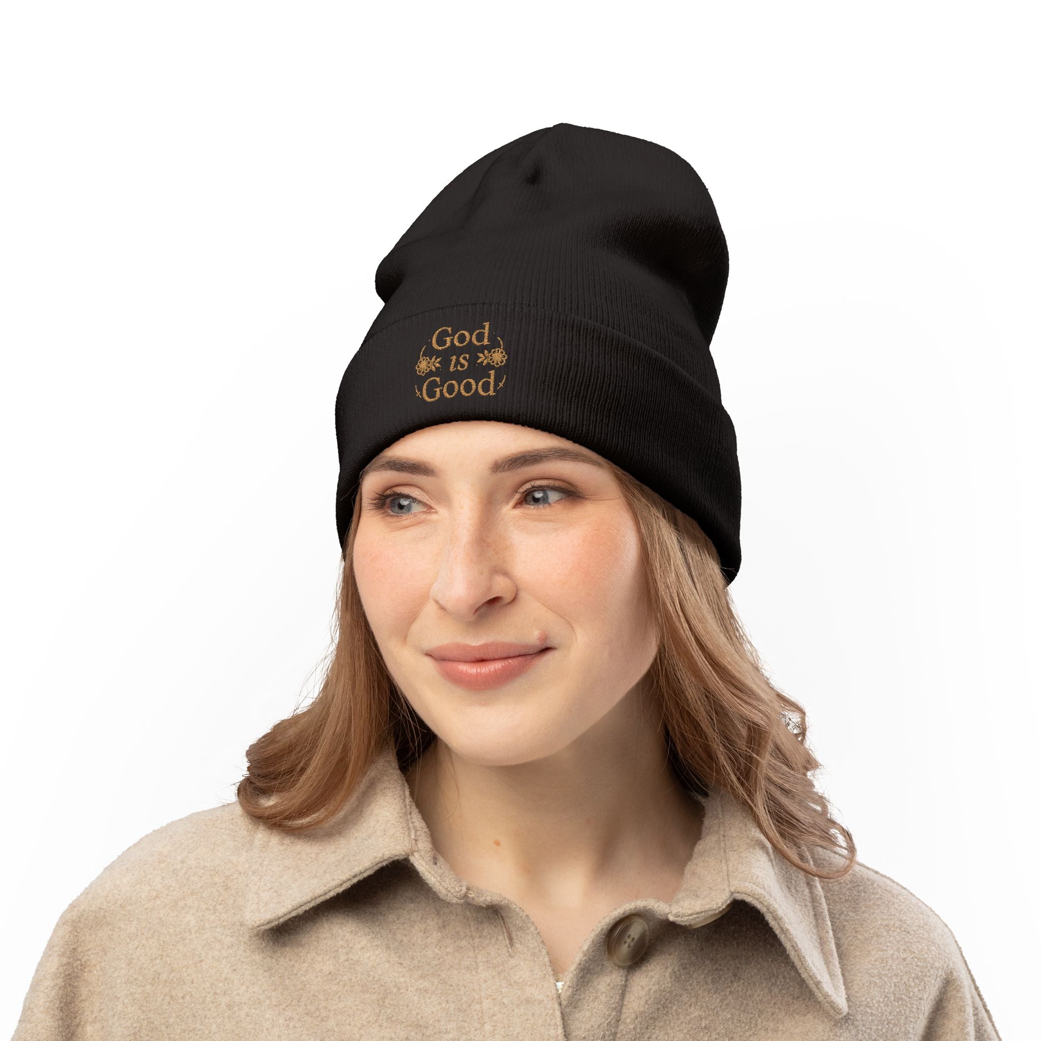 God Is Good Embroidered Knit Beanie