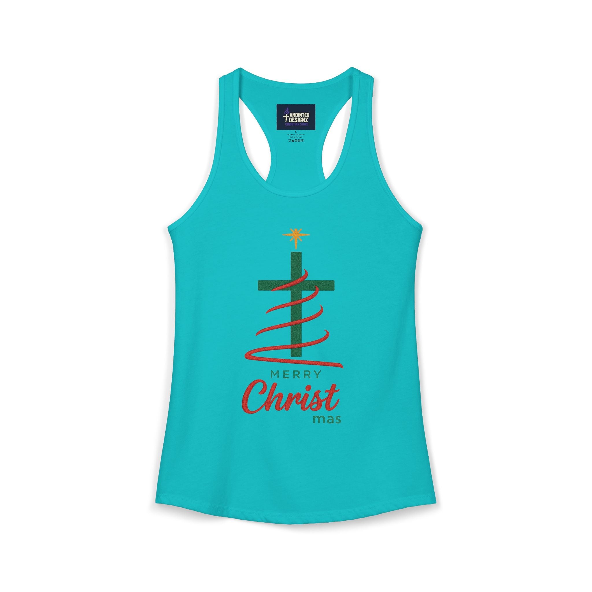 Women's Racerback Tank — "Merry Christ mas" Holiday Graphic