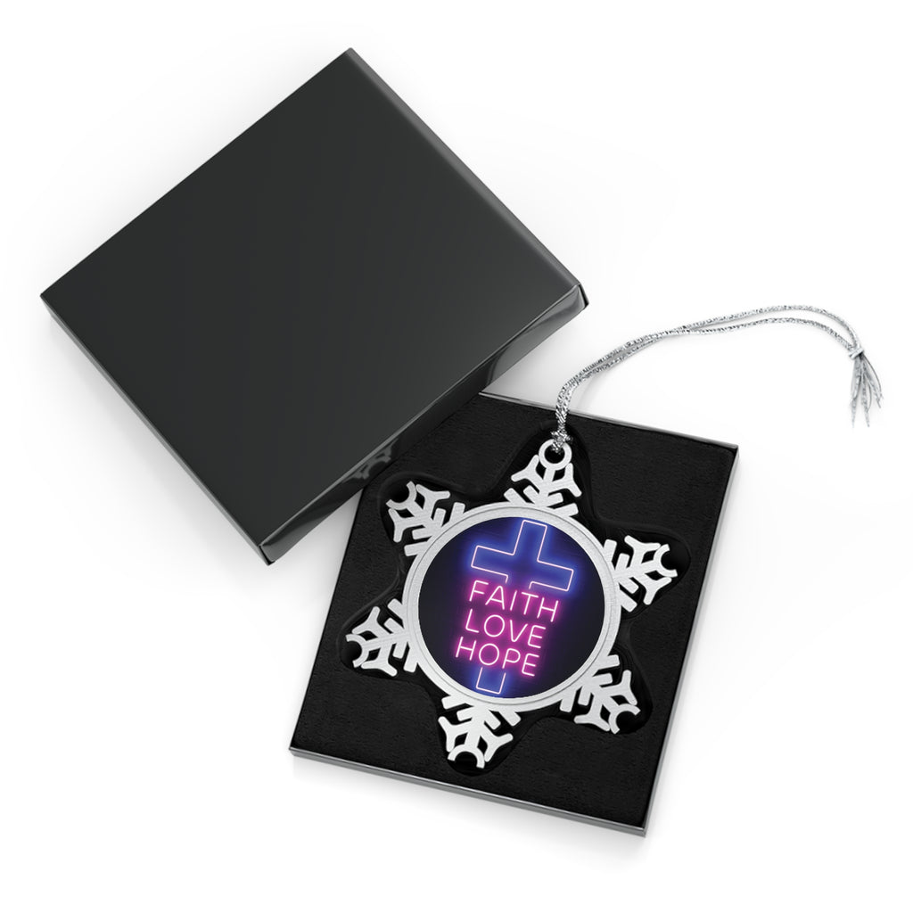 Pewter Snowflake Ornament — "Faith Love Hope" Holiday Keepsake