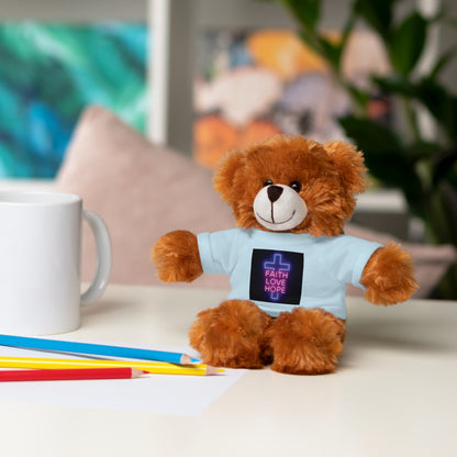 Faith-Inspired Stuffed Bear with Tee, Cute Gift for Kids, Inspirational Decor, Faith Love Hope Plush, Religious Kids Toy, Baby Shower Gift