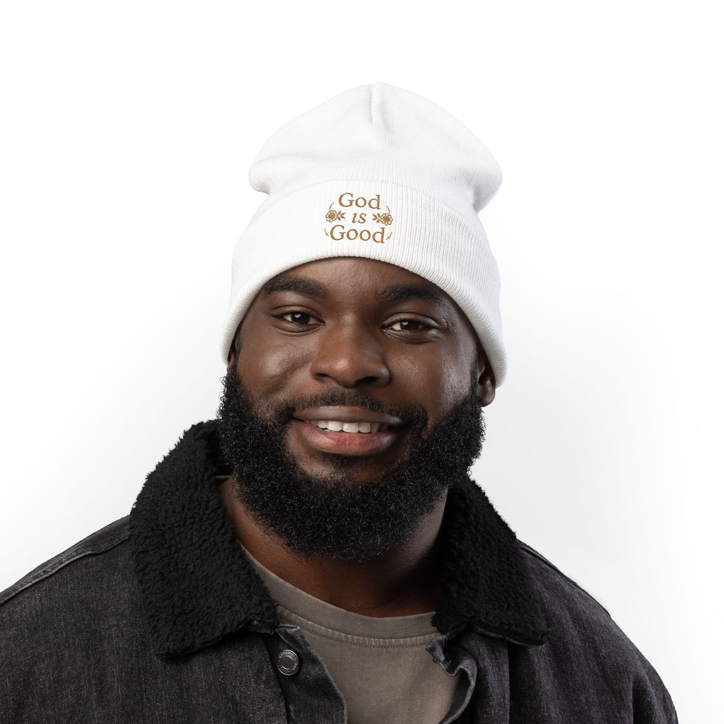God Is Good Embroidered Knit Beanie