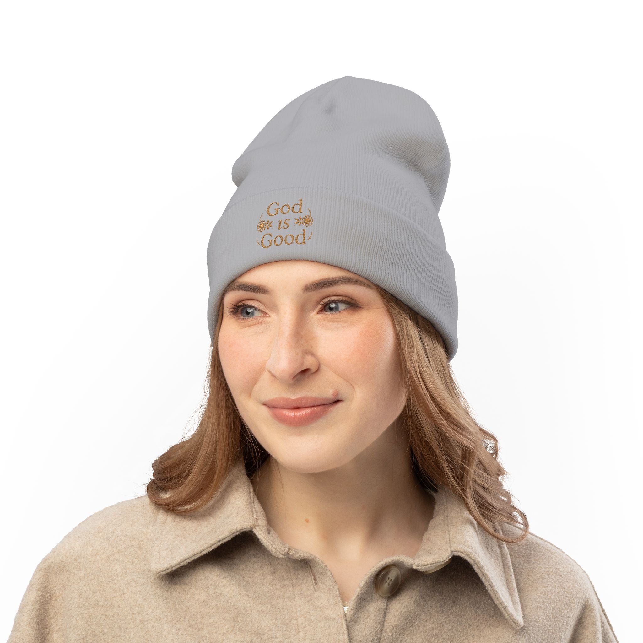 God Is Good Embroidered Knit Beanie