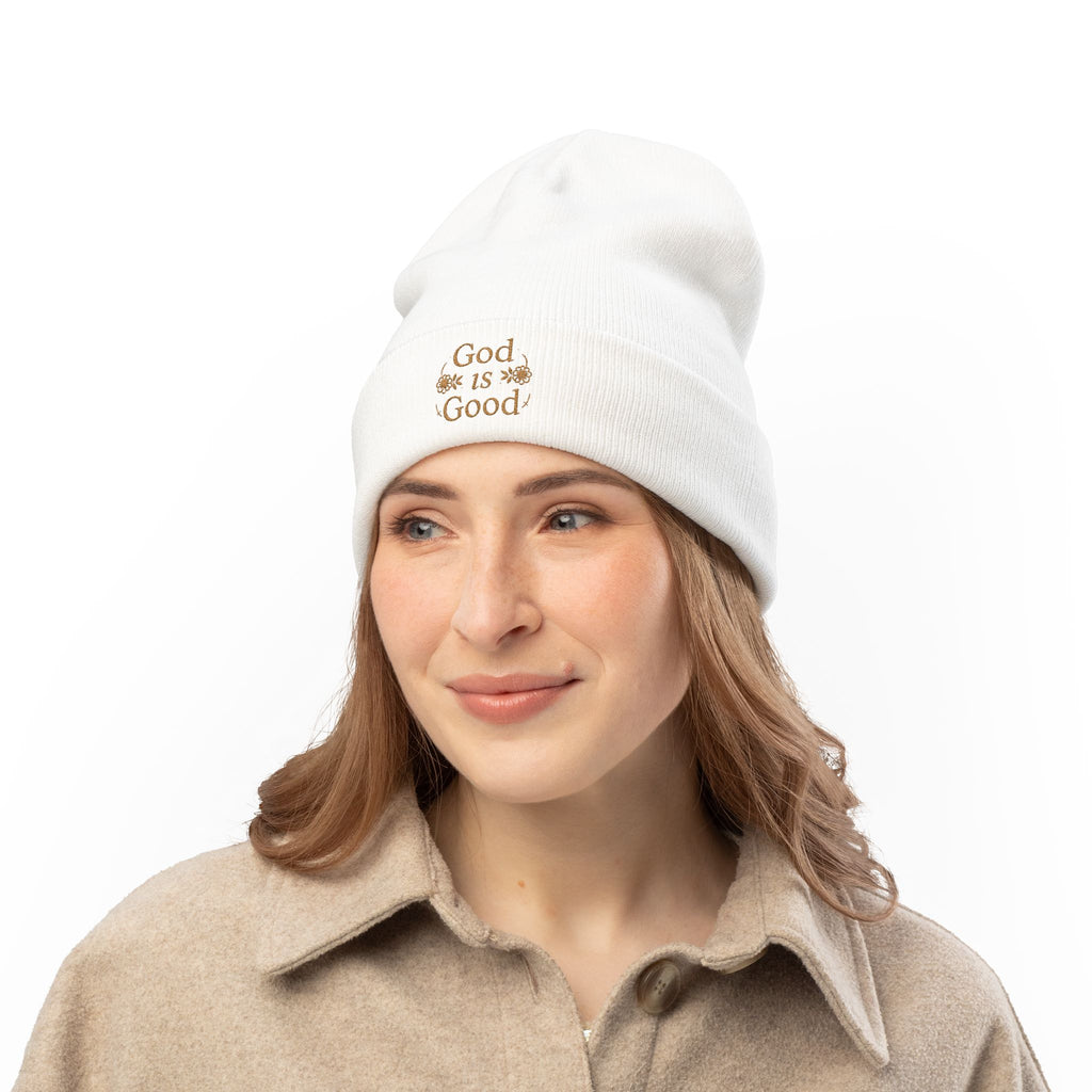 God Is Good Embroidered Knit Beanie