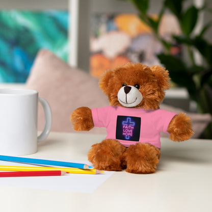 Faith-Inspired Stuffed Bear with Tee, Cute Gift for Kids, Inspirational Decor, Faith Love Hope Plush, Religious Kids Toy, Baby Shower Gift
