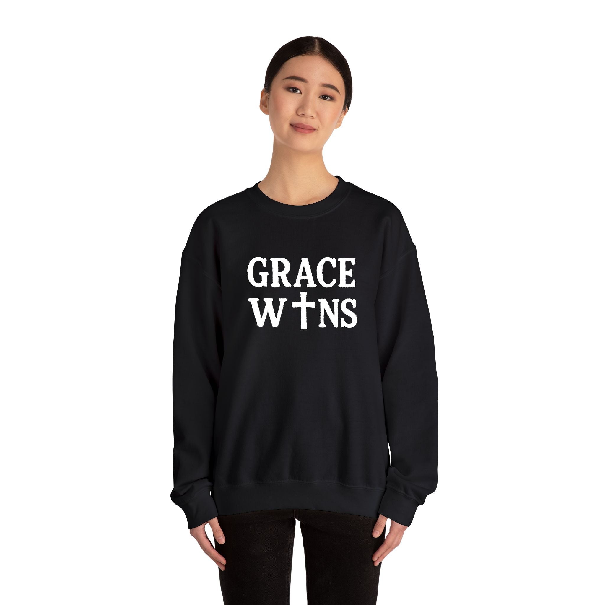 'Grace Wins' Crewneck Sweatshirt — Inspirational Faith Graphic Sweatshirt