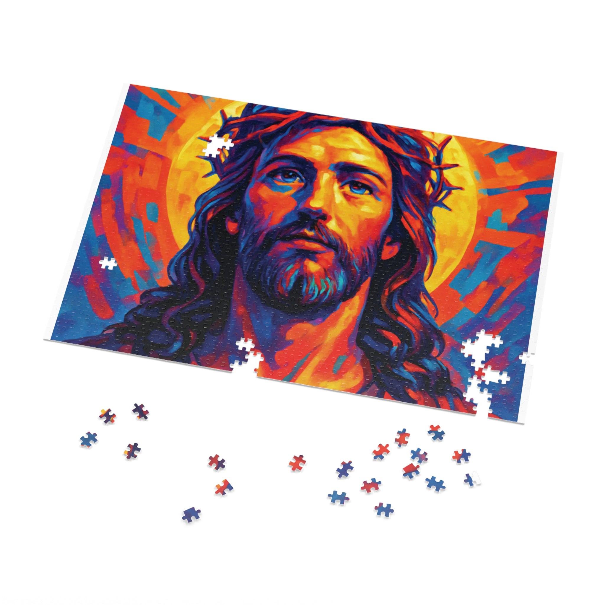 Vibrant Jesus Puzzle, Jigsaw Puzzle Gift, Religious Home Decor, Spiritual Activity, Family Game Night, Educational Fun