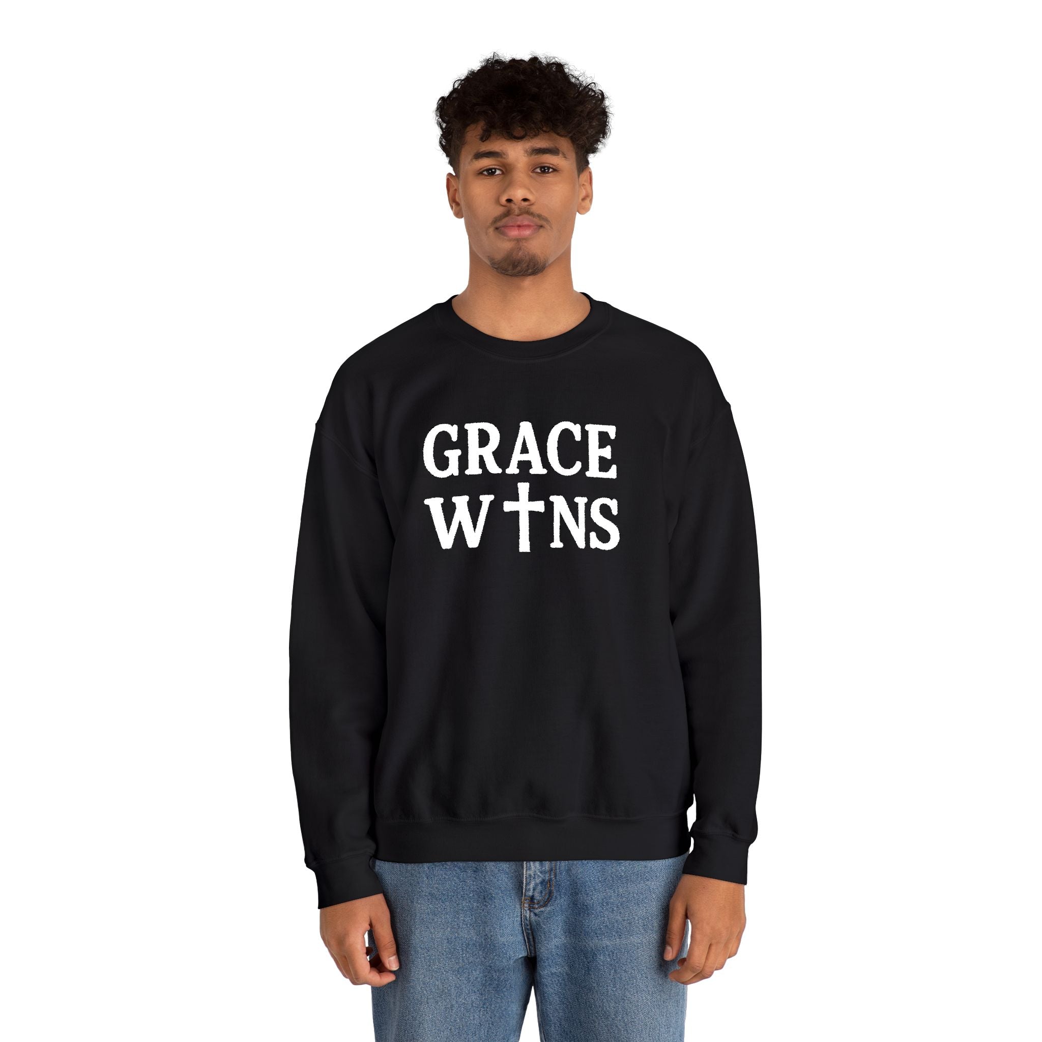 'Grace Wins' Crewneck Sweatshirt — Inspirational Faith Graphic Sweatshirt