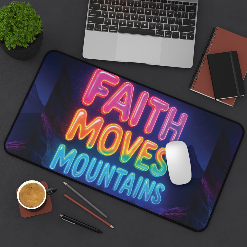 "Faith moves mountains" desk mat