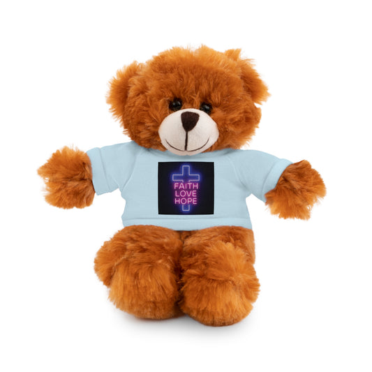 Faith-Inspired Stuffed Bear with Tee, Cute Gift for Kids, Inspirational Decor, Faith Love Hope Plush, Religious Kids Toy, Baby Shower Gift