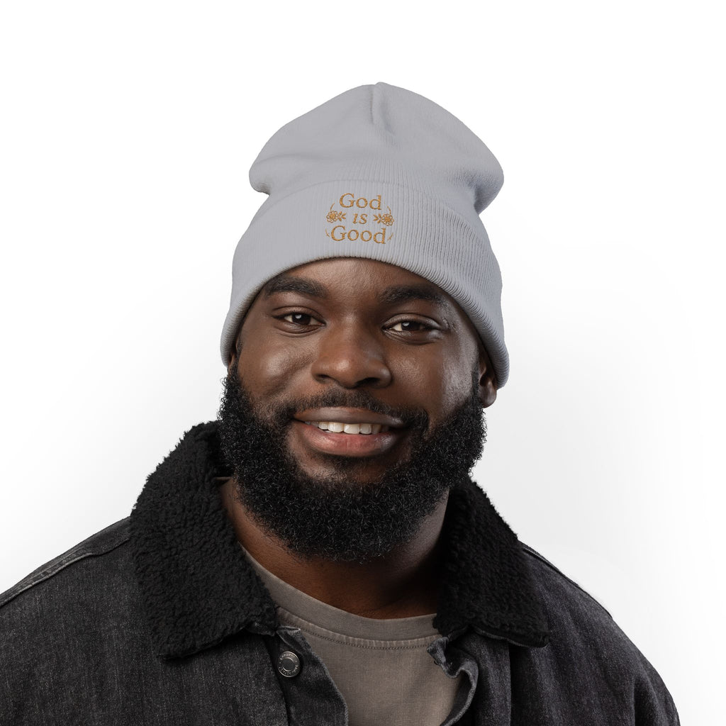 God Is Good Embroidered Knit Beanie