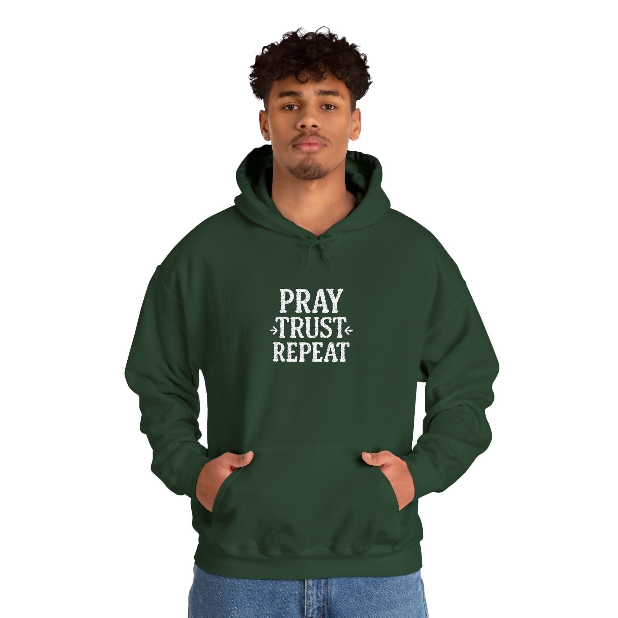 Pray Trust Repeat Hoodie — Inspirational Faith Sweatshirt