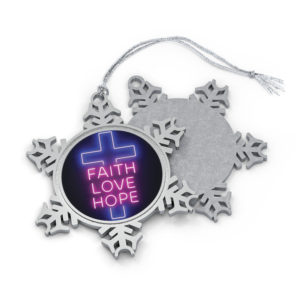 Pewter Snowflake Ornament — "Faith Love Hope" Holiday Keepsake