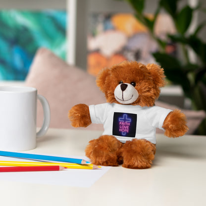 Faith-Inspired Stuffed Bear with Tee, Cute Gift for Kids, Inspirational Decor, Faith Love Hope Plush, Religious Kids Toy, Baby Shower Gift