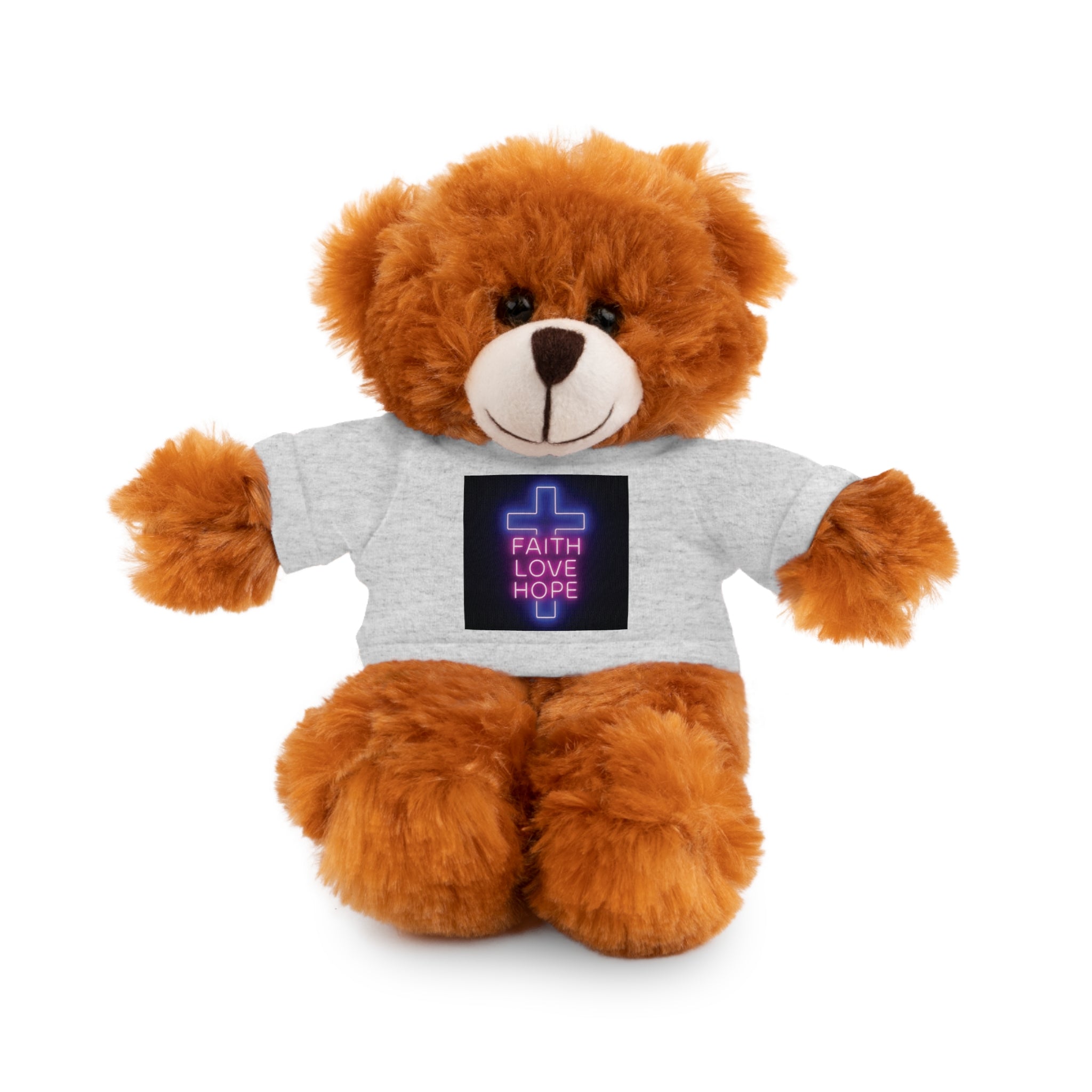 Faith-Inspired Stuffed Bear with Tee, Cute Gift for Kids, Inspirational Decor, Faith Love Hope Plush, Religious Kids Toy, Baby Shower Gift