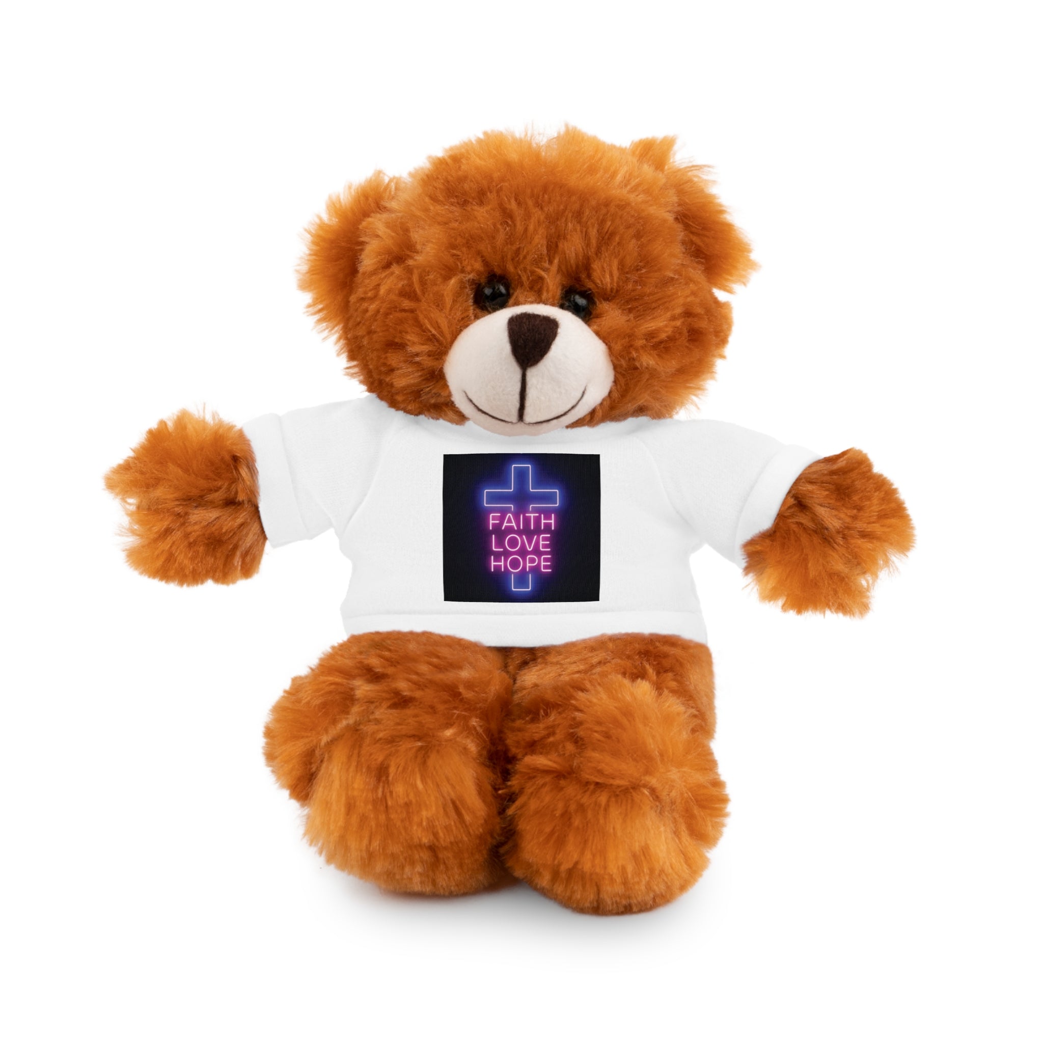 Faith-Inspired Stuffed Bear with Tee, Cute Gift for Kids, Inspirational Decor, Faith Love Hope Plush, Religious Kids Toy, Baby Shower Gift