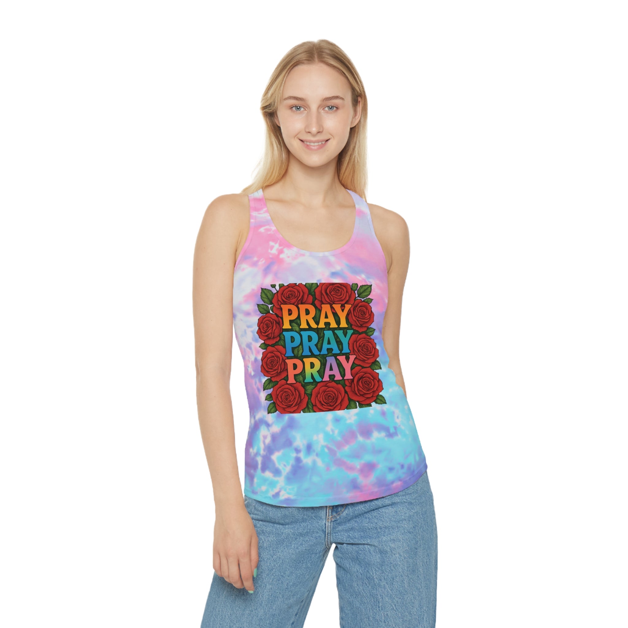 Tie Dye Tank Top - Pray Pray Pray Design