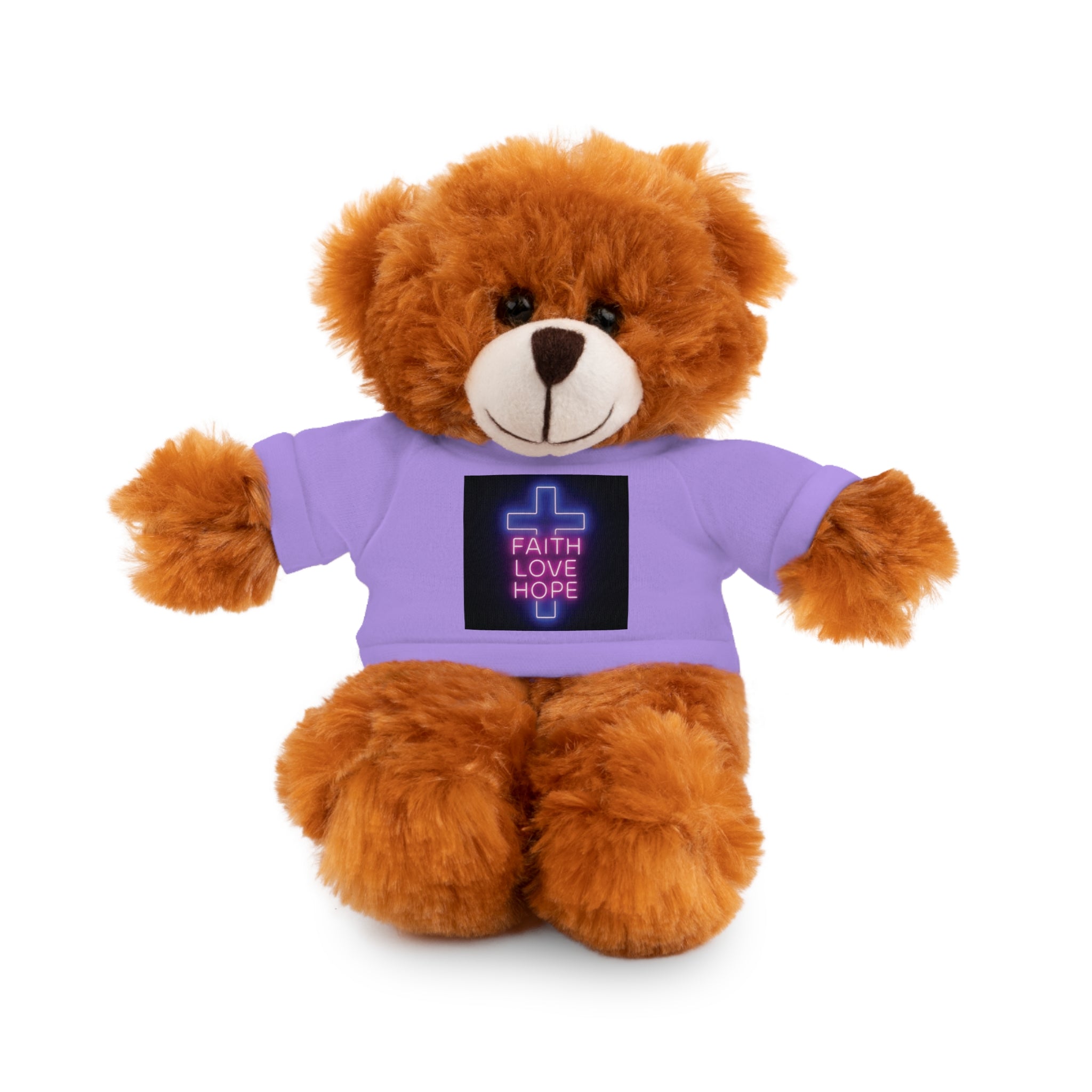 Faith-Inspired Stuffed Bear with Tee, Cute Gift for Kids, Inspirational Decor, Faith Love Hope Plush, Religious Kids Toy, Baby Shower Gift