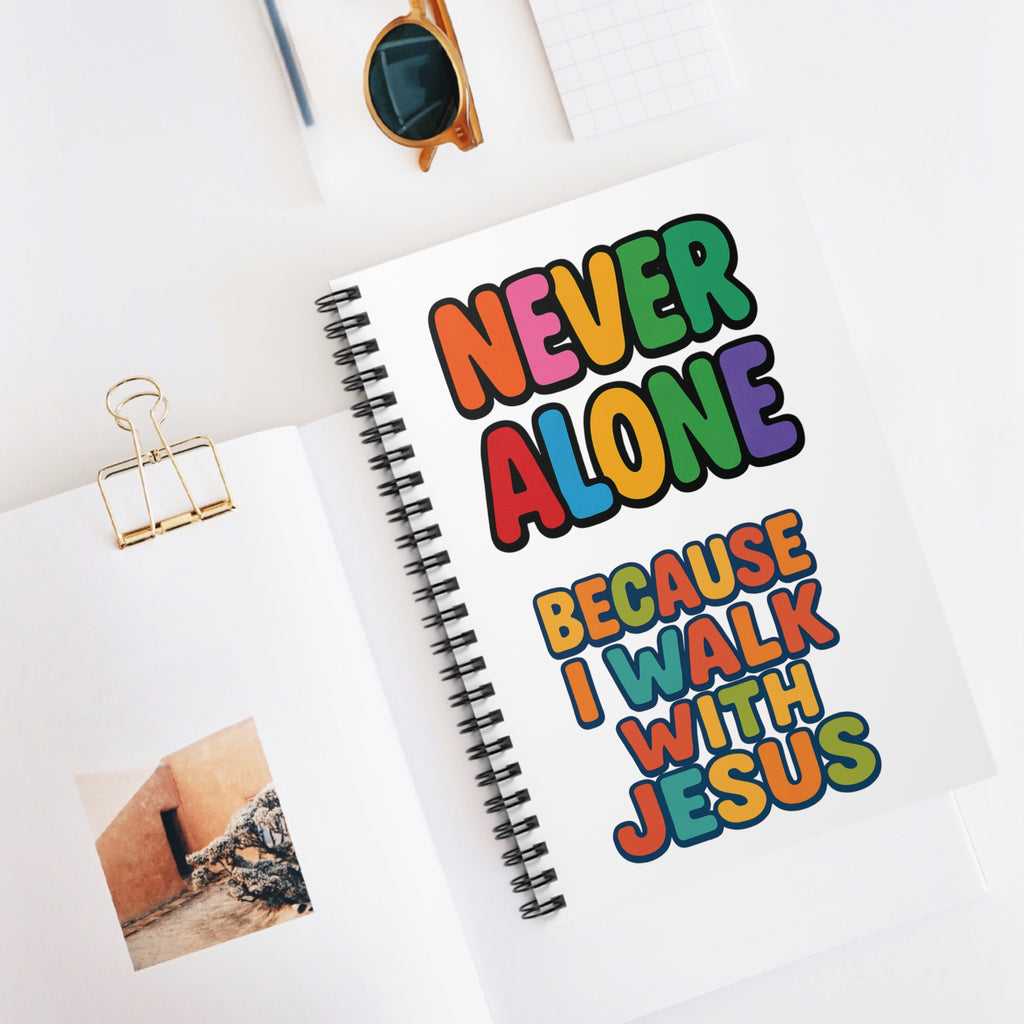 "Never alone because I walk with God" spiral notebook
